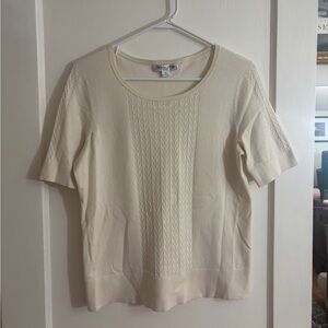 Pendleton Silk Cotton Blend Knit Short Sleeve Cream Beige Old Money Top Medium M